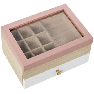 Joyero Madera Rosa C/tapa Cristal 18x14x10cm