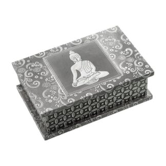 Joyero Metal Plateado Libro Deco. Buda 20x13x6,5cm