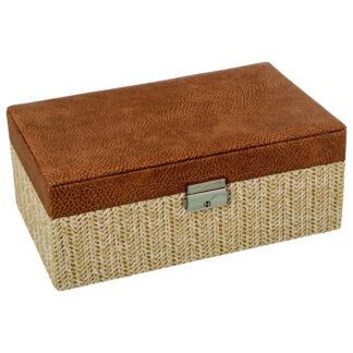 Joyero Polipiel/ratan C/espejo Marron C/cierre 25x15x9.5cm