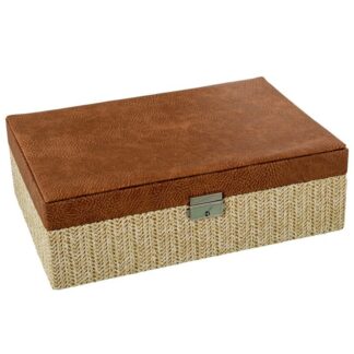 Joyero Polipiel/ratan C/espejo Marron C/cierre 30x20x9.5cm