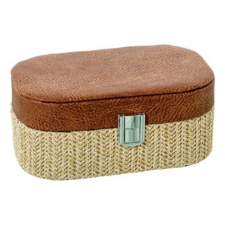 Joyero Polipiel/ratan Marron C/cierre 19x12x7.5cm