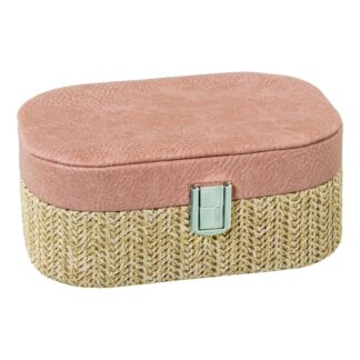 Joyero Polipiel/ratan Rosa C/cierre 19x12x7.5cm