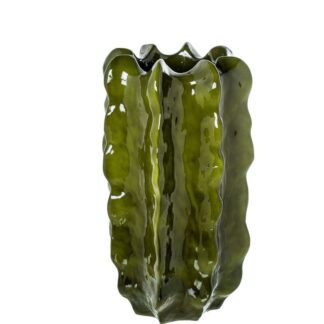 Macetero Cactus 70cm Cerámica Verde Oscuro Brillo Ø31x70cm Hueco:ø20x17cm