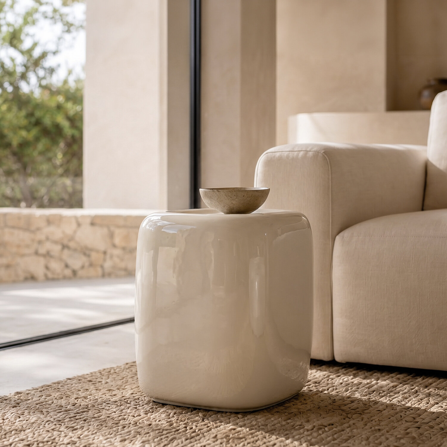 Mesa auxiliar CLAY beige brillo - Image 2