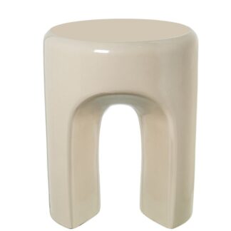 Mesa Auxiliar Fibra De Vidrio Crema Brillo 35x35x43cm