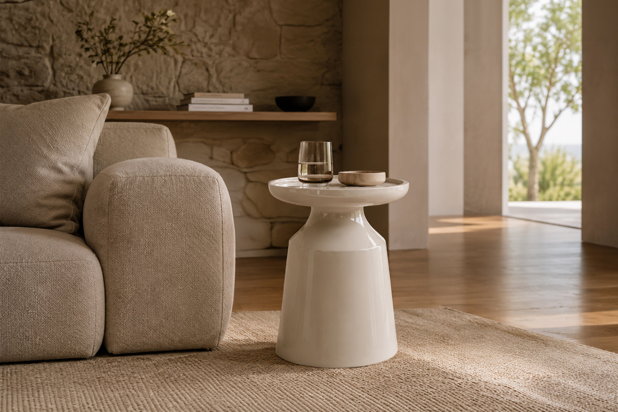 Mesa auxiliar GALILEO beige brillo