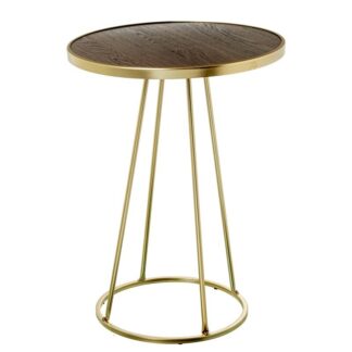 Mesa Auxiliar Madera Nogal Borde Dorado C/patas Metal Dorado Ø40x54.5cm