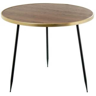 Mesa Auxiliar Madera Nogal Borde Dorado C/patas Metal Negro Ø60x50cm