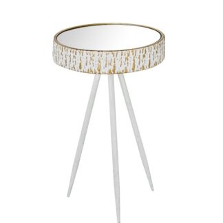 Mesa Auxiliar Metal Blanco/oro C/superficie Espejo Ø30x50cm