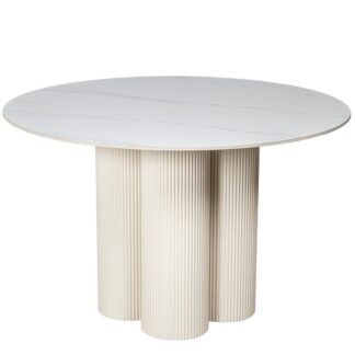 Mesa Comedor Cerámica C/base Madera Dm Beige +95083 Ø120x76cm Grosor Tab:11mm
