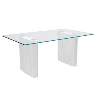 Mesa Comedor Cristal Patas Madera Blanco Lacado +91233+91234 180x100x76cm