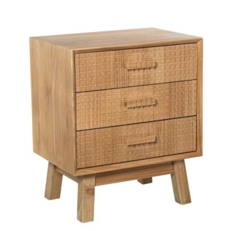 Mesa De Noche Madera Natural 3 Cajones Pino De Nueva Zelanda 50x35x59,5cm