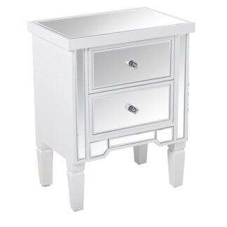 Mesa De Noche Madera/espejo C/2 Cajones Blanco 49x33x62cm