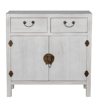 Mesa Entrada C/2 Cajones Y 2 Puertas Madera Blanca Decapé 80x30x81cm Dm+paulownia