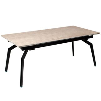 Mesa Extensible Cerámica Efecto Travertino Patas Metal Negro (180-240)x90x76cm