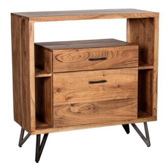 Mueble Entrada Madera Acacia C/cajon Y Puerta, Patas Hierro 90x40x94 Cm.