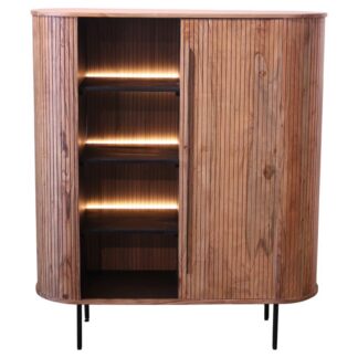 Mueble Entrada Madera Acacia C/puerta +4 Estantes C/luz Led 118x40x135cm, Patas Hierro