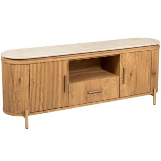 Mueble Tv Madera Dm Color Roble C/tapa Mármol Artificial 160x40x60cm