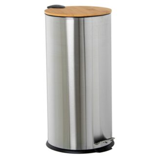 Papelera Acero Inoxidable 27l.c/pedal Tapa Madera Mate Ø29x62cm