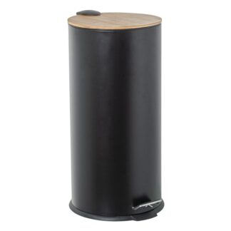 Papelera Acero Inoxidable 27l.c/pedal Tapa Madera Negra Ø29x62cm