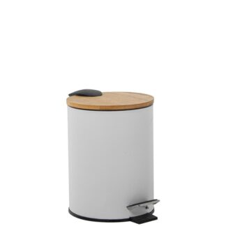 Papelera Acero Inoxidable 3l. C/pedal Tapa Madera Blanca Ø17x23cm
