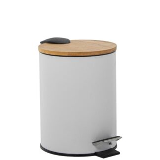 Papelera Acero Inoxidable 5l. C/pedal Tapa Madera Blanca Ø20x28cm