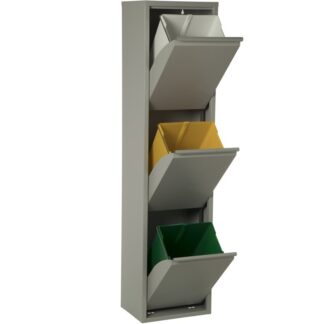 Papelera Reciclaje 3 Cubos Gris Mate, 3x18l 33x25x135cm