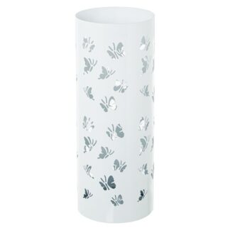 Paraguero Metal Redondo Blanco Mariposas 19x19x49 Cm.