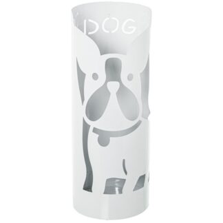 Paraguero Metal Redondo Blanco Perro 19x19x49 Cm.