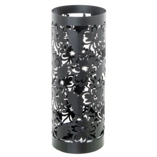 Paraguero Metal Redondo Negro Flores 19x19x49 Cm.