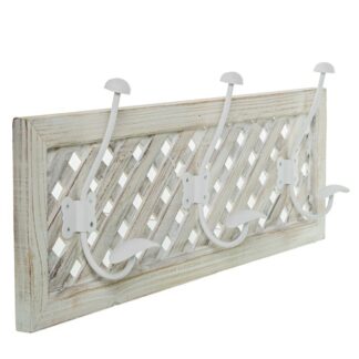 Perchero Madera C/3 Ganchos Metal Blanco 60x10x24cm