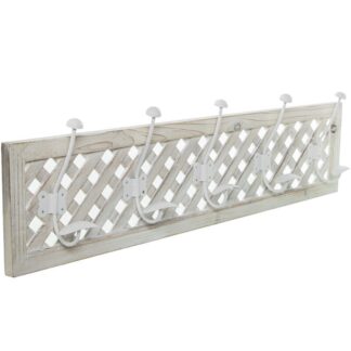 Perchero Madera C/5 Ganchos Metal Blanco 88x10x24cm