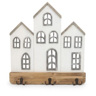 Perchero Pared Madera Casas C/3 Ganchos Metal 42x3x46cm
