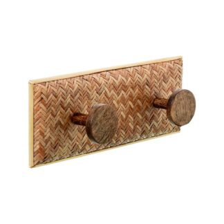 Perchero Pared Madera Dm+mimbre C/2 Ganchos Madera Mango 28,5x7x11cm