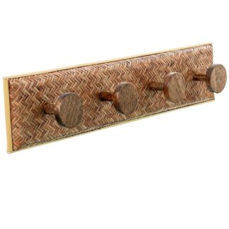 Perchero Pared Madera Dm+mimbre C/4 Ganchos Madera Mango 49x7x11cm