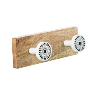 Perchero Pared Madera Mango C/2 Ganchos Latón/madera Mango 22,5x7x7,5cm