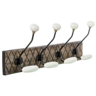 Perchero Pared Madera Mango C/4 Ganchos Hierro/ceramica 48x14x19cm