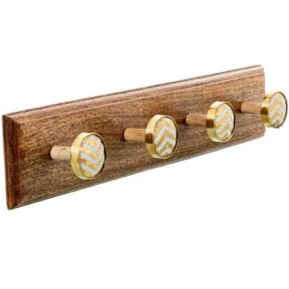Perchero Pared Madera Mango C/4 Ganchos Latón/madera Mango 49x7x11cm