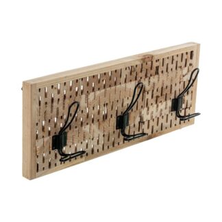 Perchero Pared Madera Natural C/3 Ganchos Metal 50x8x19,5cm
