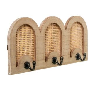 Perchero Pared Madera/ratán C/3 Ganchos Metal 36x5x16cm, Mdf+ratán+hierro