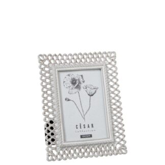 Portafotos Resina 10x15cm Blanco Calado Ext:16,5x1,2x21cm