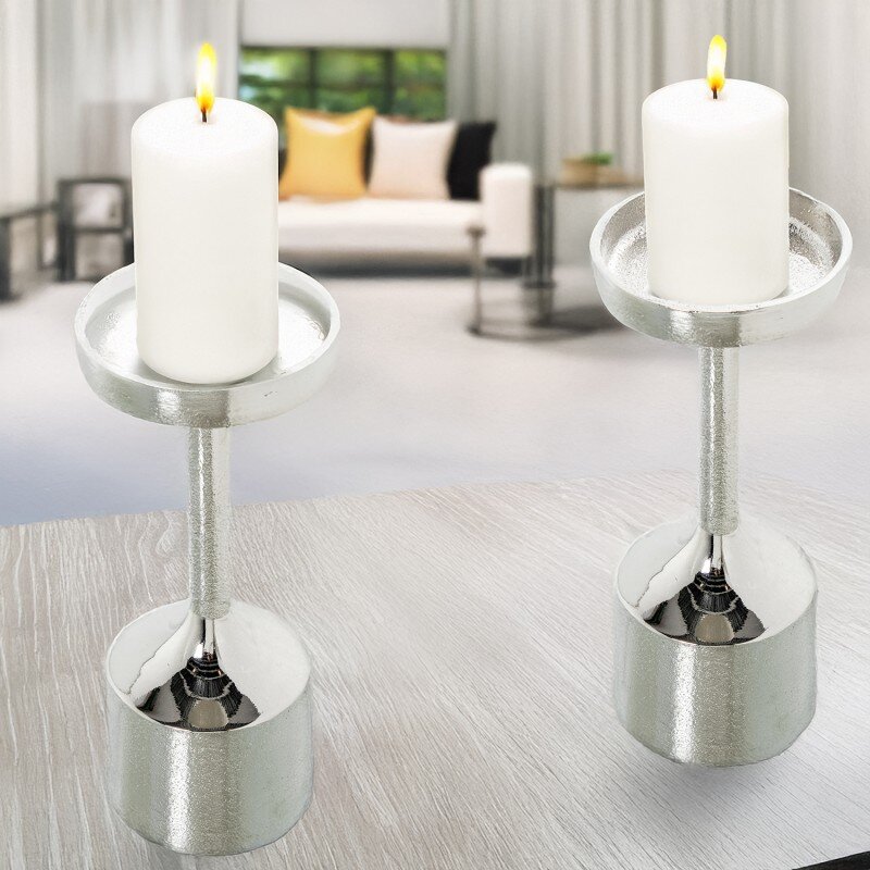 Portavelas Aluminio Plateado Ø9x21cm, Para Velas Ø8cm - Image 2