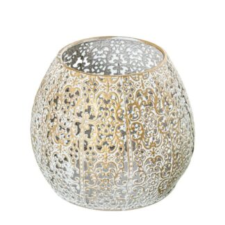 Portavelas Metal Blanco/oro Ø16,5x13,5cm