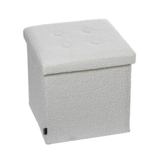 Puf Plegable Poliéster Blanco Felpa Almacenaje 38x38x38cm