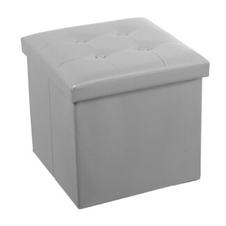 Puf Plegable Polipiel Plateado Almacenaje 38x38x38cm