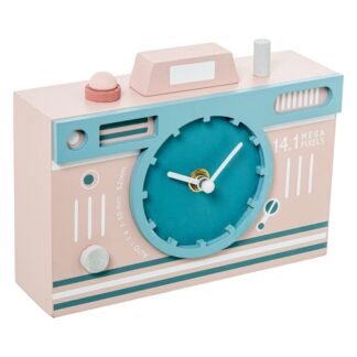 Reloj Madera Cámara De Fotos Rosa 18x6x14cm