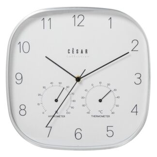 Reloj Pared Aluminio 28cm Marco Plateado C/termómetro E Higr 28x4x28cm Pila:1xaa No Inclui