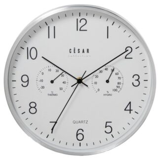 Reloj Pared Aluminio 30cm Marco Aluminio C/termómetro E Higr Ø30x4cm Pila:1xaa No Incluida