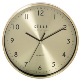 Reloj Pared Aluminio Dorado 30cm Manecillas Negras Ø30x4cm Pila:1xaa No Incluida