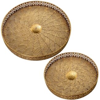 Set 2 Bandejas Centro De Mesa Metal Dorado Ø45x5+ø36x5cm